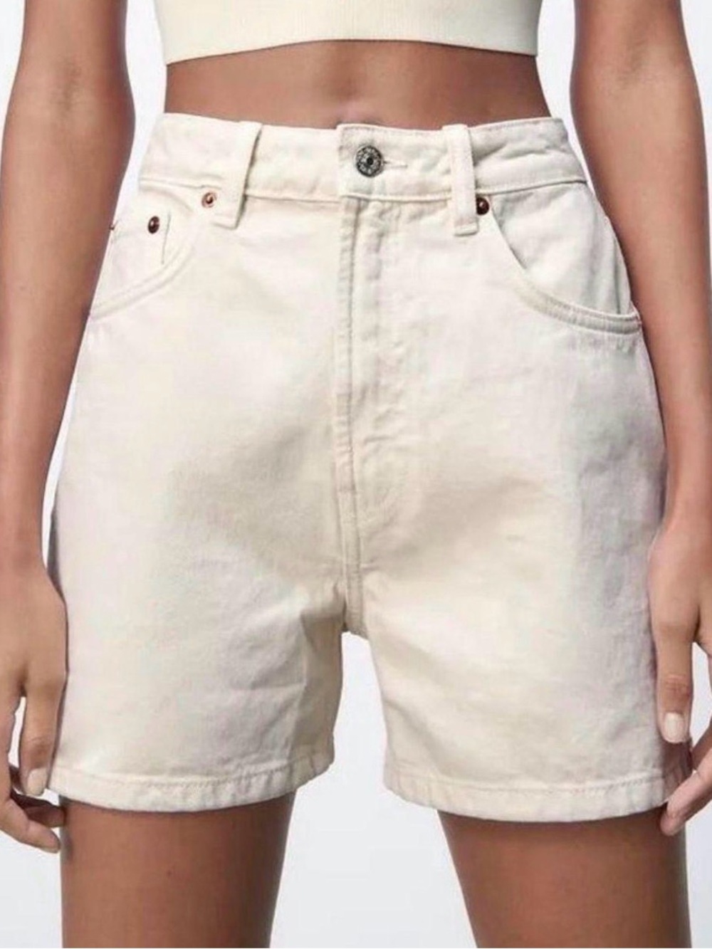 Zara High-Rise Cream Beige Women's Denim Shorts